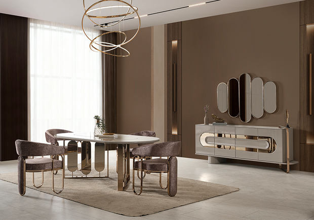 Liora yemek odası takımı gold detaylı luxury tasarım