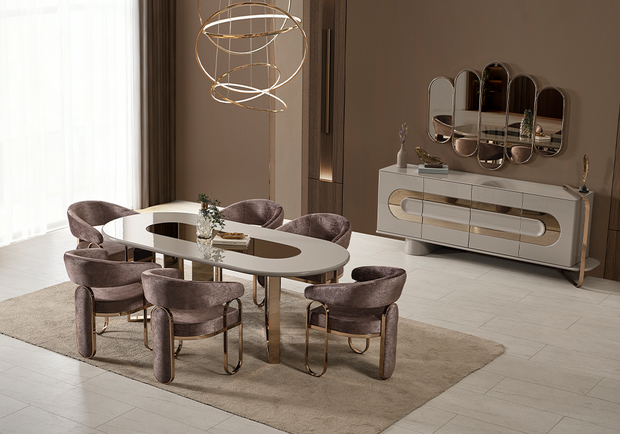 Liora yemek odası takımı gold detaylı luxury tasarım