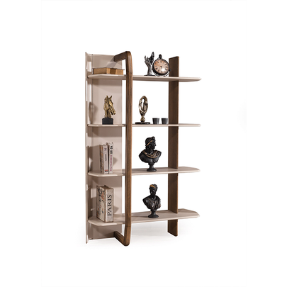 Lotus Kitaplık ve Çekmeceli TV Ünitesi, Krem ve Ahşap Detaylı Modern Televizyon Sehpası