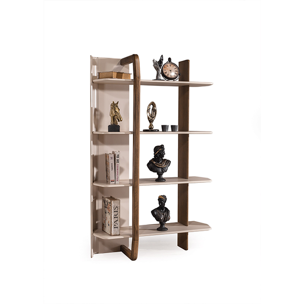 Lotus Kitaplık ve Çekmeceli TV Ünitesi, Krem ve Ahşap Detaylı Modern Televizyon Sehpası