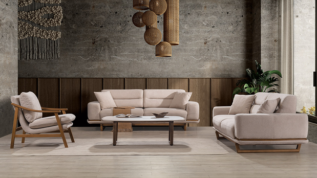 Lotus Bej Koltuk Takımı, Ahşap İskeletli Modern Tasarım, Modern Tarzı Konforlu Oturum