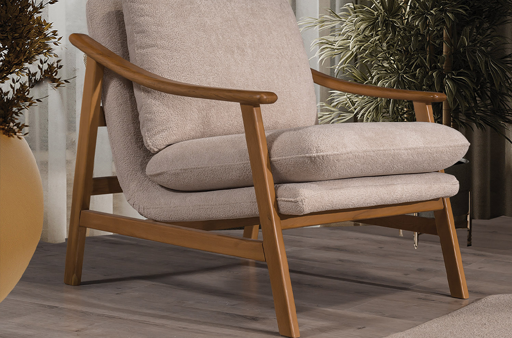 Lotus Bej Koltuk Takımı, Ahşap İskeletli Modern Tasarım, Modern Tarzı Konforlu Oturum