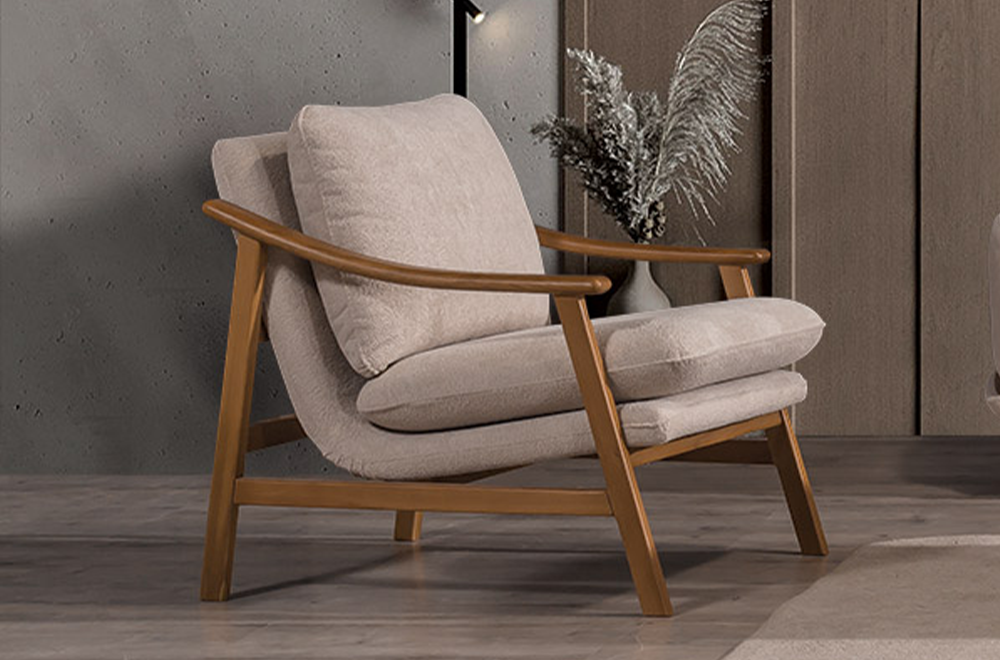 Lotus Bej Koltuk Takımı, Ahşap İskeletli Modern Tasarım, Modern Tarzı Konforlu Oturum