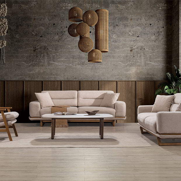 Lotus Bej Koltuk Takımı, Ahşap İskeletli Modern Tasarım, Modern Tarzı Konforlu Oturum