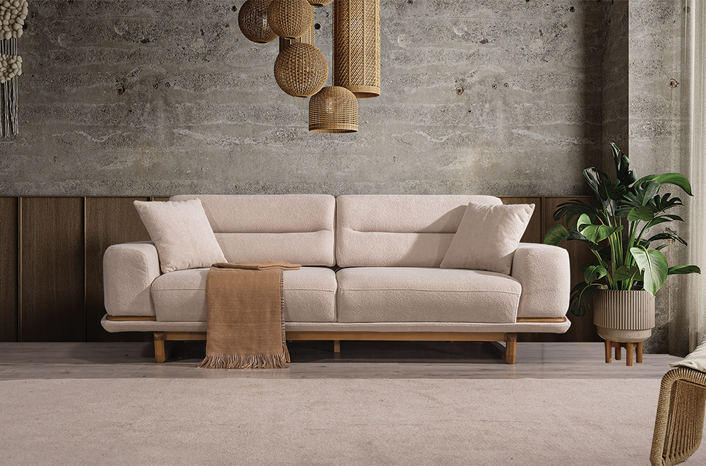 Lotus Bej Koltuk Takımı, Ahşap İskeletli Modern Tasarım, Modern Tarzı Konforlu Oturum