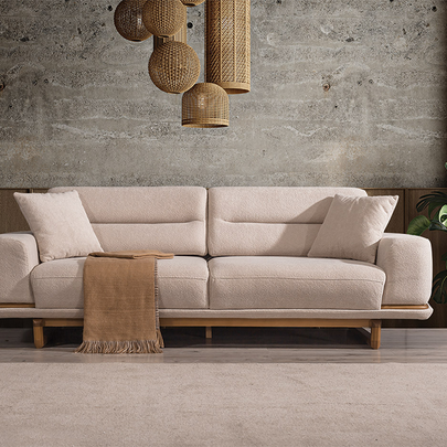 Lotus Bej Koltuk Takımı, Ahşap İskeletli Modern Tasarım, Modern Tarzı Konforlu Oturum