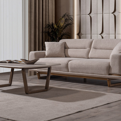 Lotus Bej Koltuk Takımı, Ahşap İskeletli Modern Tasarım, Modern Tarzı Konforlu Oturum