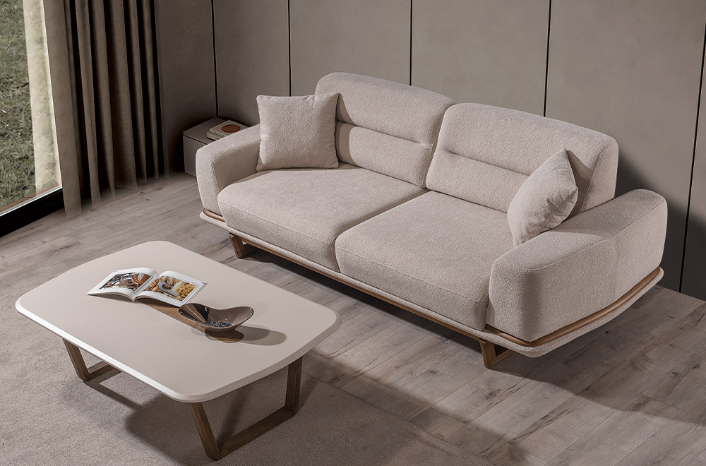 Lotus Bej Koltuk Takımı, Ahşap İskeletli Modern Tasarım, Modern Tarzı Konforlu Oturum