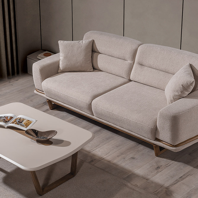 Lotus Bej Koltuk Takımı, Ahşap İskeletli Modern Tasarım, Modern Tarzı Konforlu Oturum