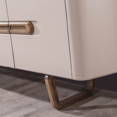 Lotus Ahşap Detaylı Modern Yemek Odası, Ahşap Ayaklı Masa, Kapaklı Konsol ve Dekoratif Duvar Aynası