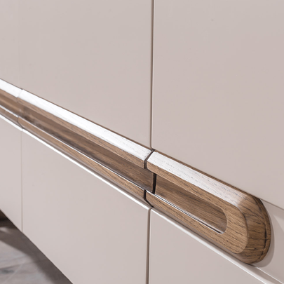 Lotus Ahşap Detaylı Modern Yemek Odası, Ahşap Ayaklı Masa, Kapaklı Konsol ve Dekoratif Duvar Aynası