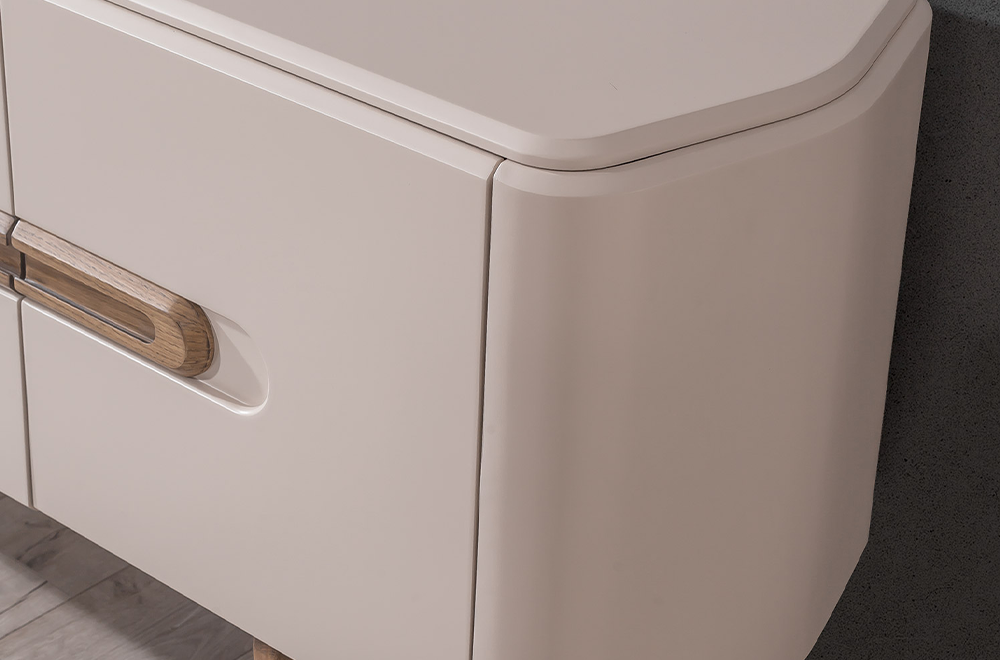 Lotus Ahşap Detaylı Modern Yemek Odası, Ahşap Ayaklı Masa, Kapaklı Konsol ve Dekoratif Duvar Aynası