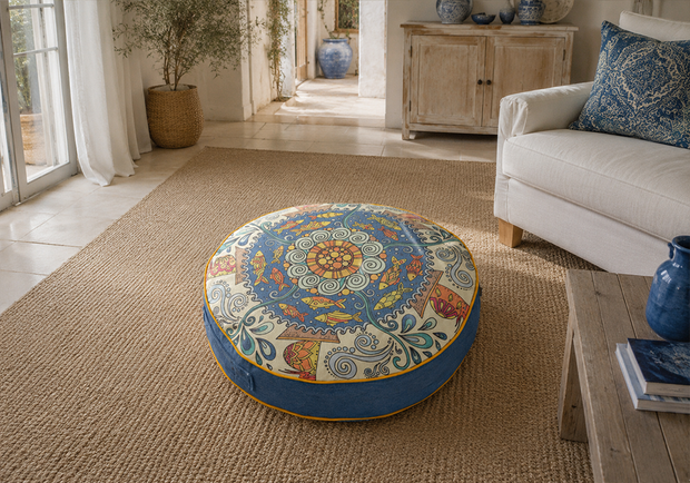 Mandora mandala desenli dekoratif yer minderi 60x60 cm