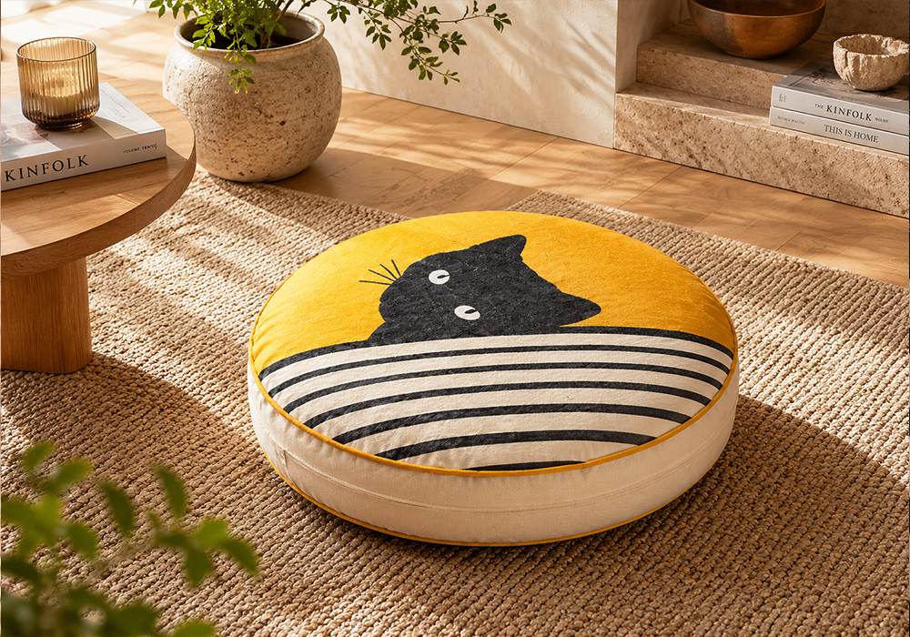 Modern ve eğlenceli tasarıma sahip 60x60 dekoratif yer minderi