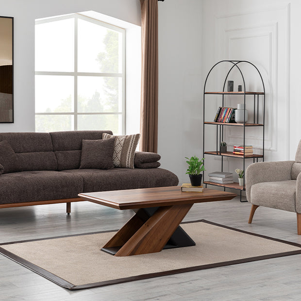 Homevse Monza modern koltuk takımı kahverengi ve bej renkli ahşap ayaklı salon takımı