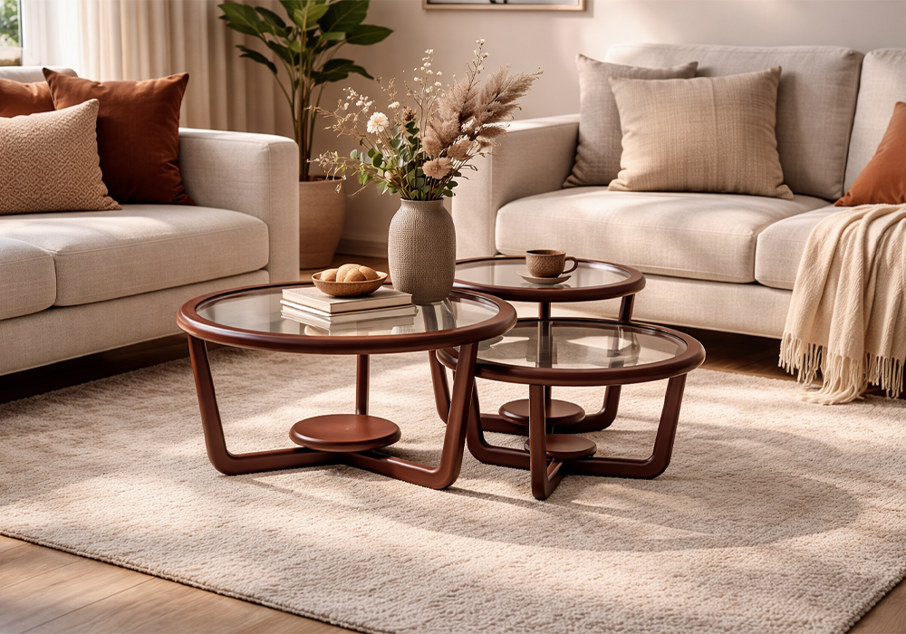 Narlıkuyu üçlü orta sehpa cam yüzey modern tasarım Homevse