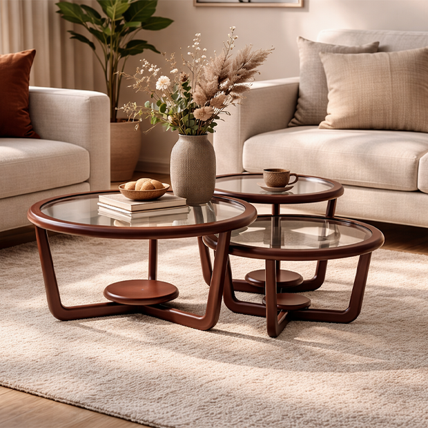 Narlıkuyu üçlü orta sehpa cam yüzey modern tasarım Homevse