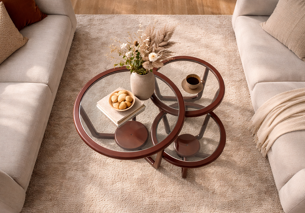 Narlıkuyu orta sehpa cam üst yüzey detaylı Homevse