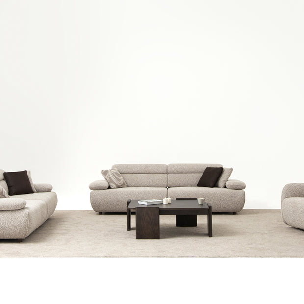 Homevse Nova model krem renkli bukle teddy kumaşlı oval hatlara sahip modern koltuk takımı 