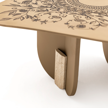 Ortaca orta sehpa ahşap ayak tarverten desen ve bonj renk detaylı Homevse