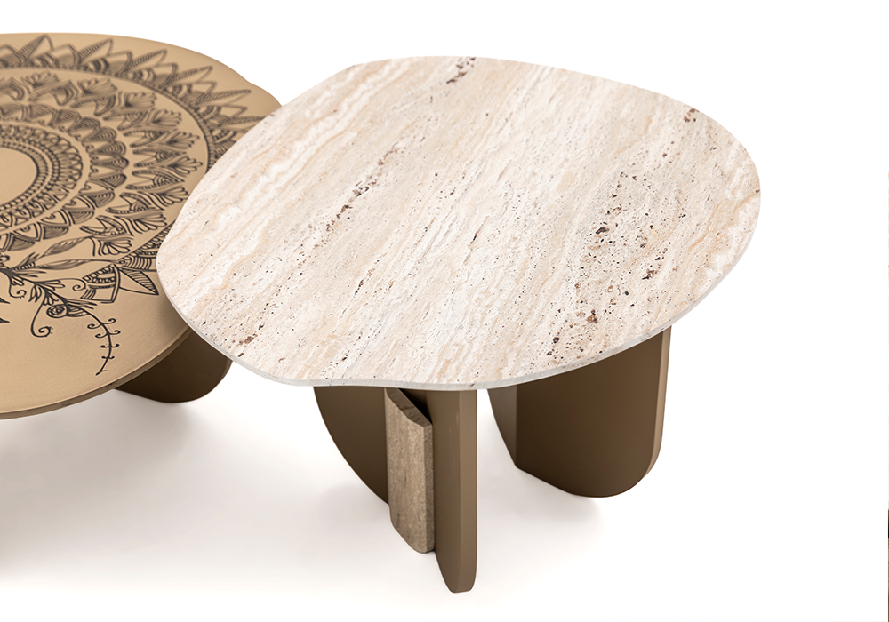 Ortaca ikili orta sehpa traverten desenli modern tasarım Homevse