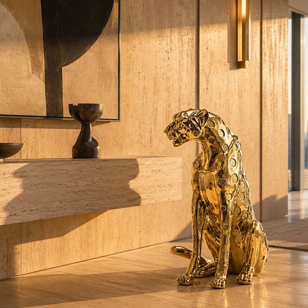 Gold Renk Oturan Çıta Dekoratif Hayvan Heykeli modern salon dekorasyonu
