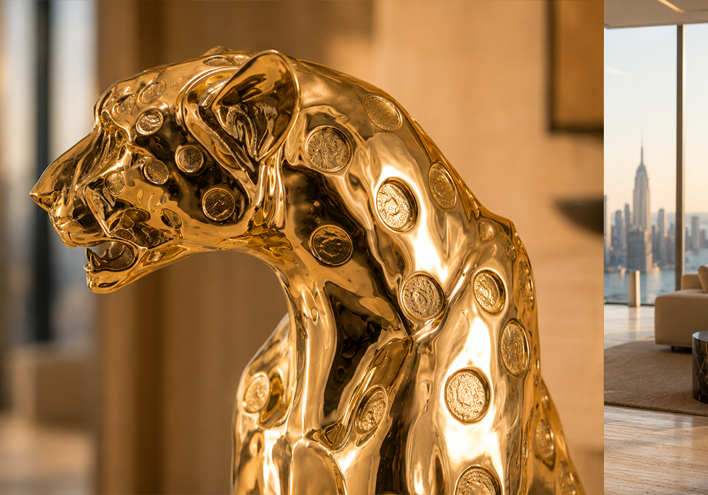 Luxury yaşam alanları için gold renk parlak oturan çıta dekoratif heykeli