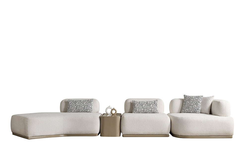 Paris Beyaz Tedy Kumaşlı Köşe Koltuk Takımı, Modern Modüler Tasarım, Derin Oturum Konforu