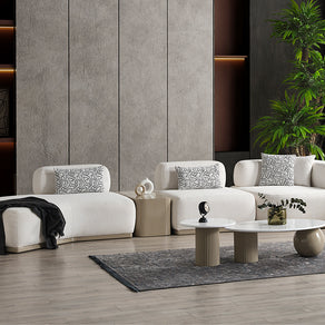 Paris Beyaz Tedy Kumaşlı Köşe Koltuk Takımı, Modern Modüler Tasarım, Derin Oturum Konforu