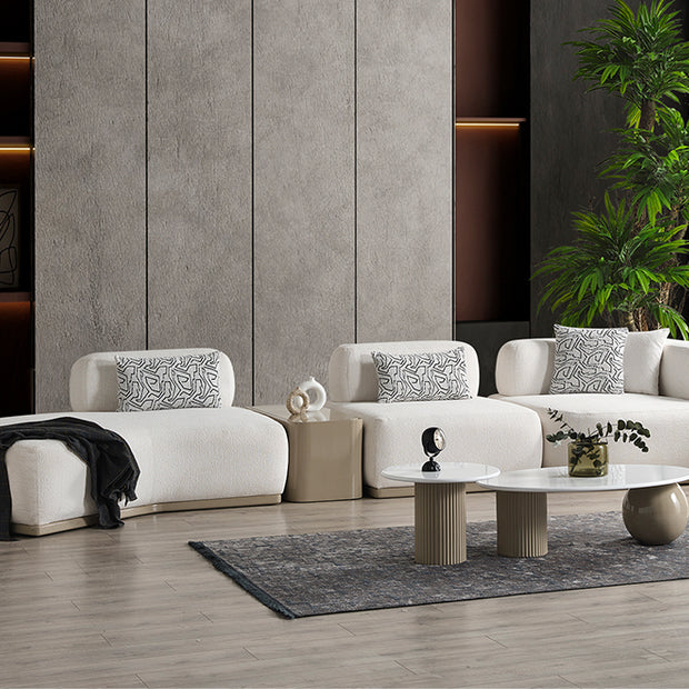 Paris Beyaz Tedy Kumaşlı Köşe Koltuk Takımı, Modern Modüler Tasarım, Derin Oturum Konforu