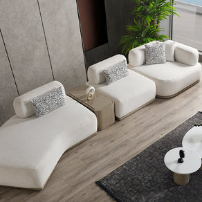 Paris Beyaz Tedy Kumaşlı Köşe Koltuk Takımı, Modern Modüler Tasarım, Derin Oturum Konforu