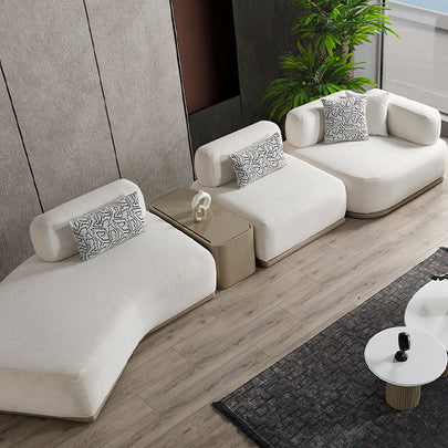 Paris Beyaz Tedy Kumaşlı Köşe Koltuk Takımı, Modern Modüler Tasarım, Derin Oturum Konforu