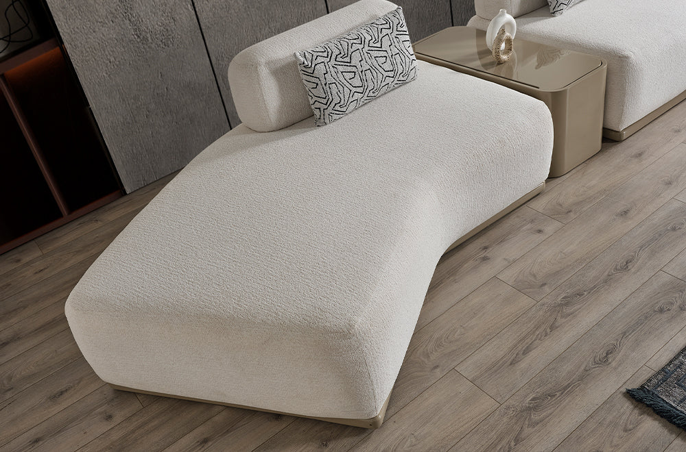 Paris Beyaz Tedy Kumaşlı Köşe Koltuk Takımı, Modern Modüler Tasarım, Derin Oturum Konforu