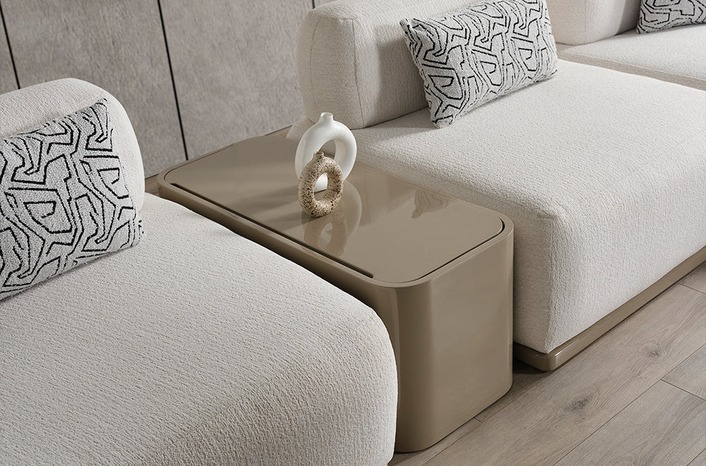 Paris Beyaz Tedy Kumaşlı Köşe Koltuk Takımı, Modern Modüler Tasarım, Derin Oturum Konforu