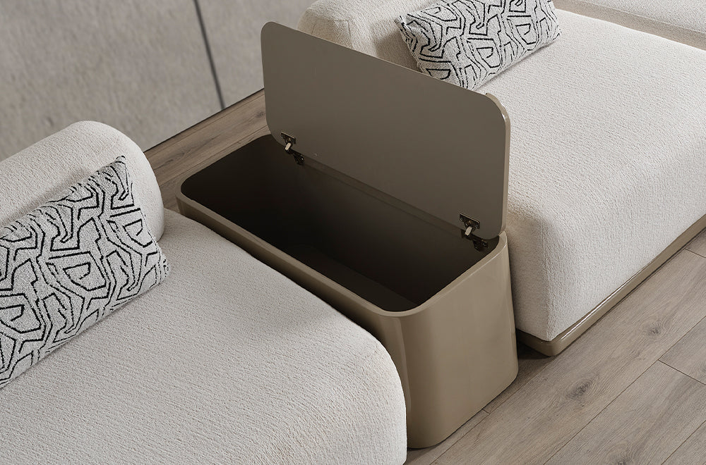 Paris Beyaz Tedy Kumaşlı Köşe Koltuk Takımı, Modern Modüler Tasarım, Derin Saklama Alanı