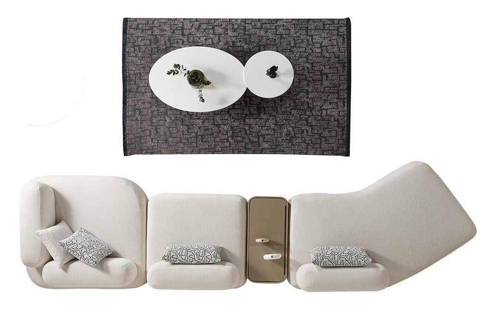 Paris Beyaz Tedy Kumaşlı Köşe Koltuk Takımı, Modern Modüler Tasarım, Derin Oturum Konforu