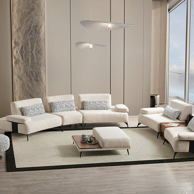 Parma Krem/Açık Bej Koltuk Takımı, Modüler Tasarım, Modern Modüler Koltuk ve Ahşap Detaylar