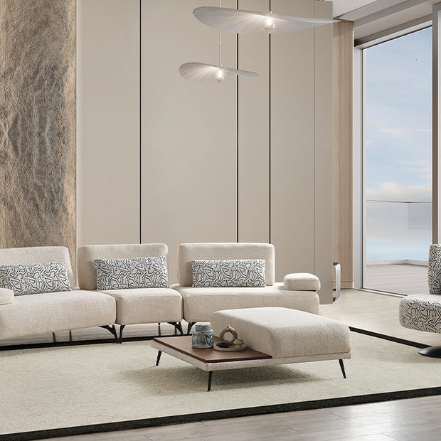 Parma Krem/Açık Bej Koltuk Takımı, Modüler Tasarım, Modern Modüler Koltuk ve Ahşap Detaylar