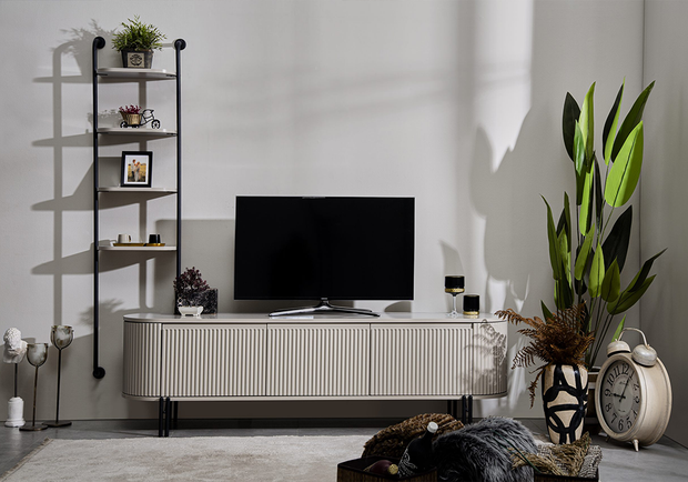 Petra TV ünitesi modern krem salon dekorasyonu