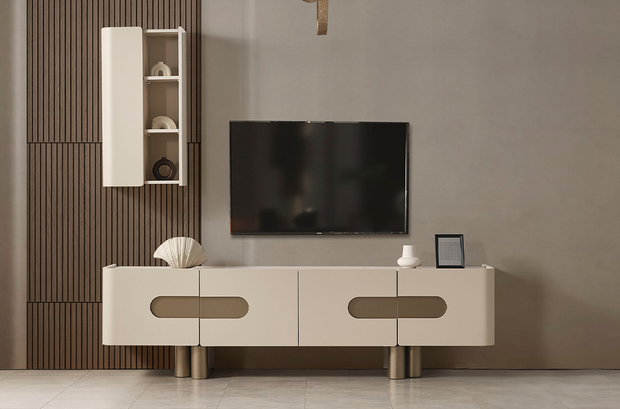 Pier TV ünitesi modern bej salon dekorasyonu
