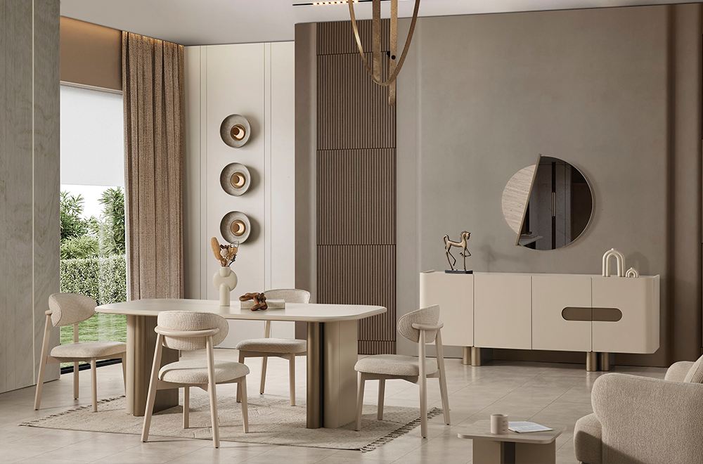 Pier yemek odası takımı modern bej yemek odası dekorasyonu