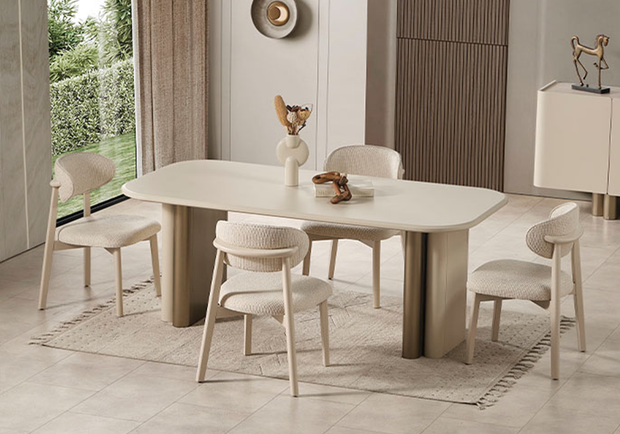 Modern bej Pier yemek odası masa ve sandalye tasarımı