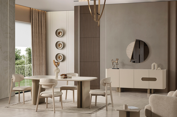Pier yemek odası takımı modern bej yemek odası dekorasyonu