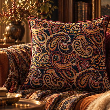 Ravena bordo kadife fitilli buta desenli dekoratif kırlent kılıfı