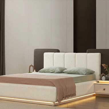 Riva yatak odası takımı krem LED aydınlatmalı karyola
