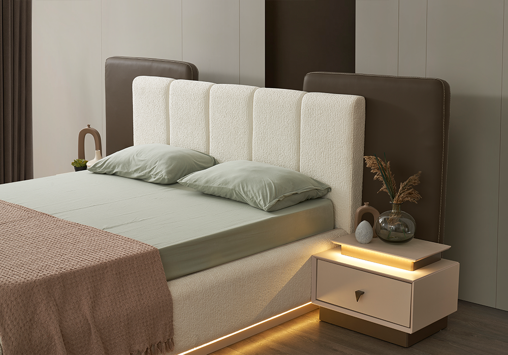 Riva yatak odası takımı krem LED aydınlatmalı karyola