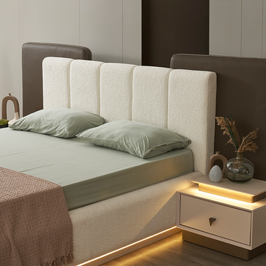 Riva yatak odası takımı krem LED aydınlatmalı karyola