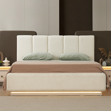 Riva yatak odası takımı krem LED aydınlatmalı karyola