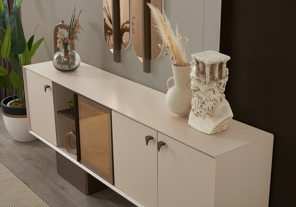 Riva modern yemek odası aynalı konsol tasarımı
