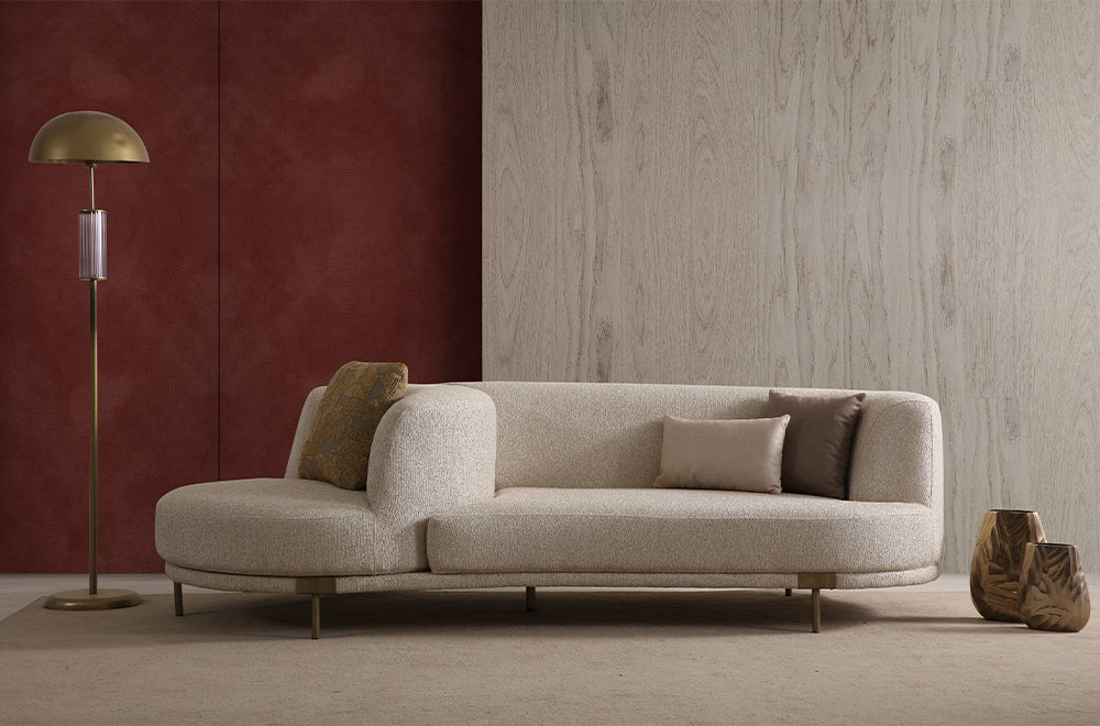 Döner mekanizmalı krem rengi dörtlü koltuk 